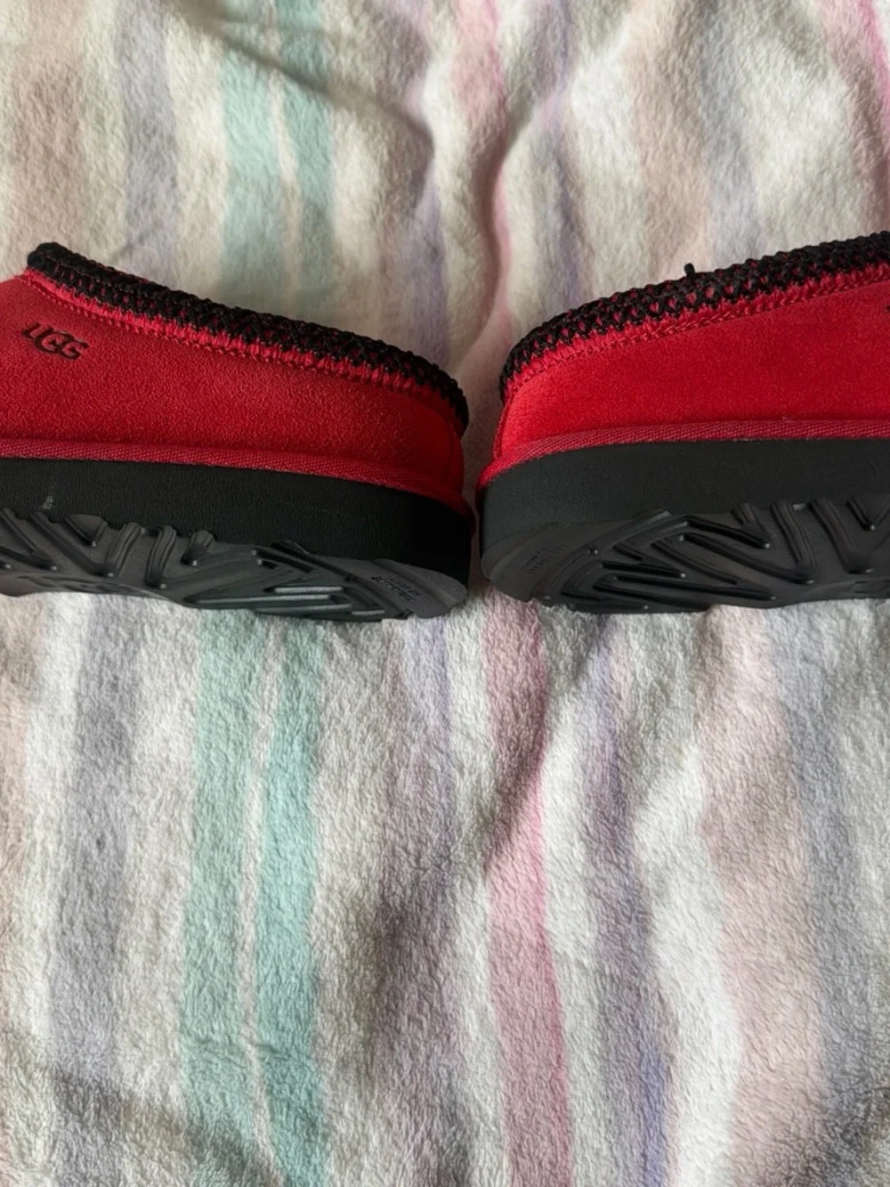 UGG Kids Red Slip-On Suede Clog with Black Sole
